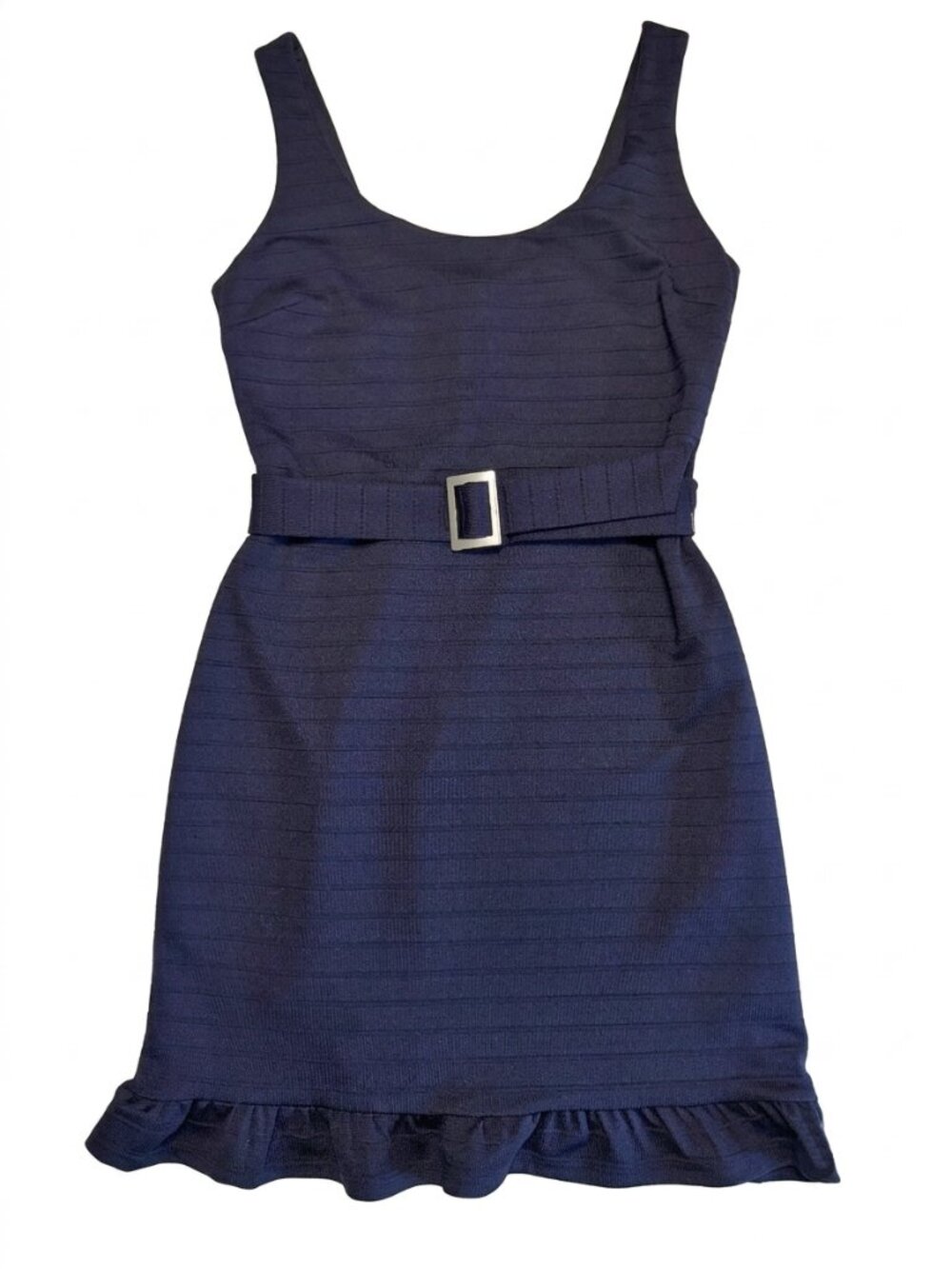 City Studio Navy Blue Mini Dress Sleeveless Belted Ruffle Size 9